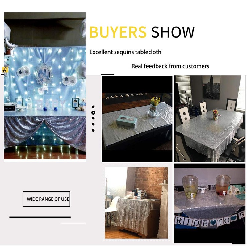B-COOL 90x156 Inch Rectangle Sequin Tablecloth Silver Seamless Table Linens