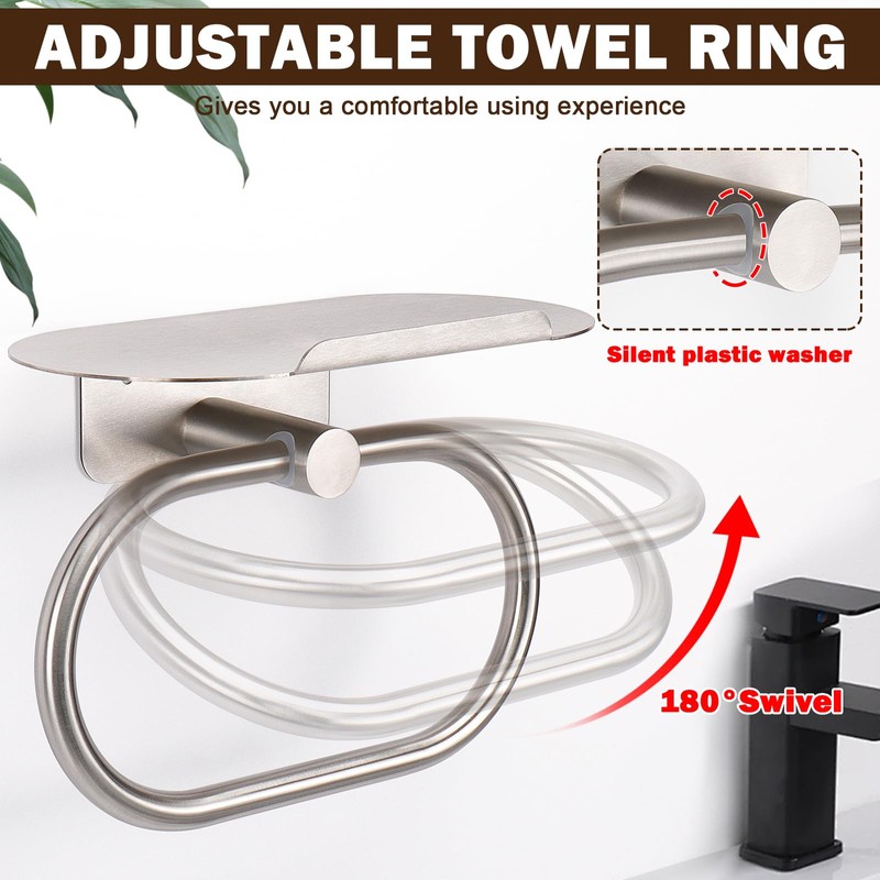 Siyzda Siyzda Hand Towel Ring with Shelf, 304 Stainless Steel
