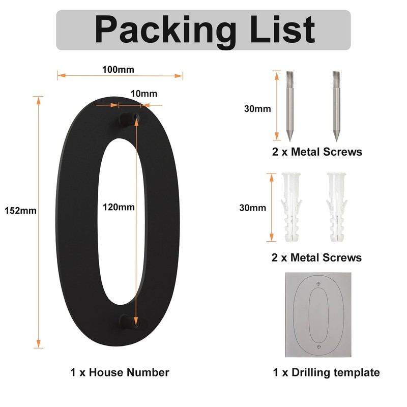 Brushed Modern Stainless Steel House Number 152 mm High Black