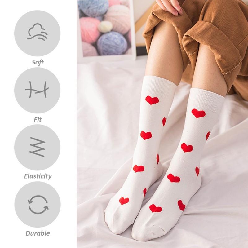 4 Pairs Of Love Printed Socks, Soft Mid-Calf Socks, Cute