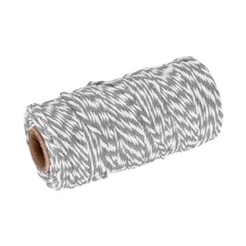 sourcing map Twine Packing String Wrapping Cotton Twine 100M/109 Yard Grey and White Rope for Gift Wrapping, Christmas Twine