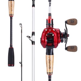 Sougayilang Fishing Rod and Reel Combo, Medium Heavy Fishing Pole with Baitcasting Reel Combo, 2-Piece Baitcaster Combo-Pearl White-6.9ft and Right Handle Reel