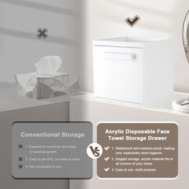 TAINESS Disposable Face Towel Storage Box Compatible with Clean Skin Club Clean Towel XL Acrylic Facial Towels Holder with Drawer Wall-Mounted Makeup Organizer for Vanity, Bathroom (White)