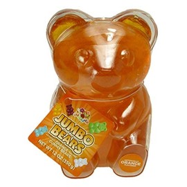 Jumbo Gummy Bear 12 oz Orange Flavored Giant Candy 4 Inch Tall Big Bite Gummy in Reusable Case Fun Novelty Treat & Gift for Kids and Adults