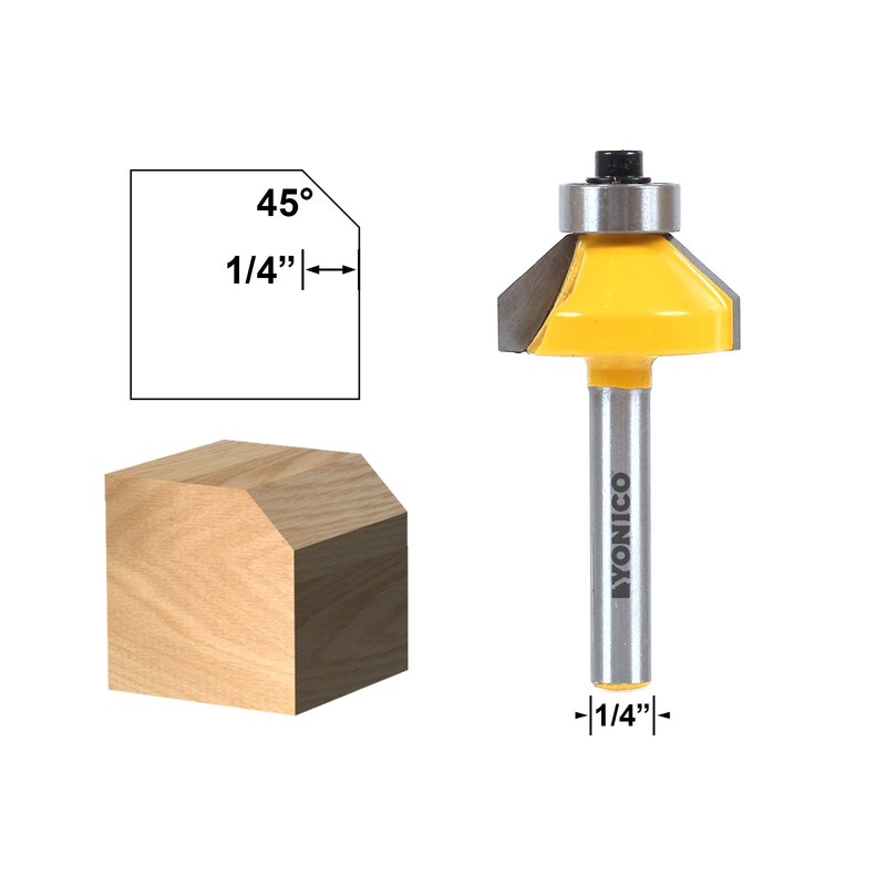 YONICO Chamfer Router Bits Edge Forming 45 Degree 1/4-Inch Shank