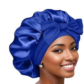 Boolavard Silk Bonnet for Sleeping Women Satin Bonnet Double Layer Satin Lined Hair Bonnet with Tie Band Curly Hair (AU, Alpha, One Size, Blue)