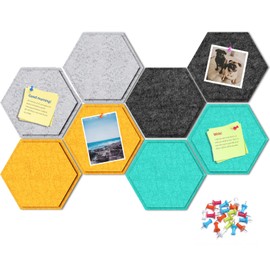 Uoisaiko 36 cm Large Felt Hexagon Bulletin Board with 30 Push Pins, Pack of 8 Pin Board Notice Boards for Home Office Kitchen, Felt Wall Tiles for Photos Memos