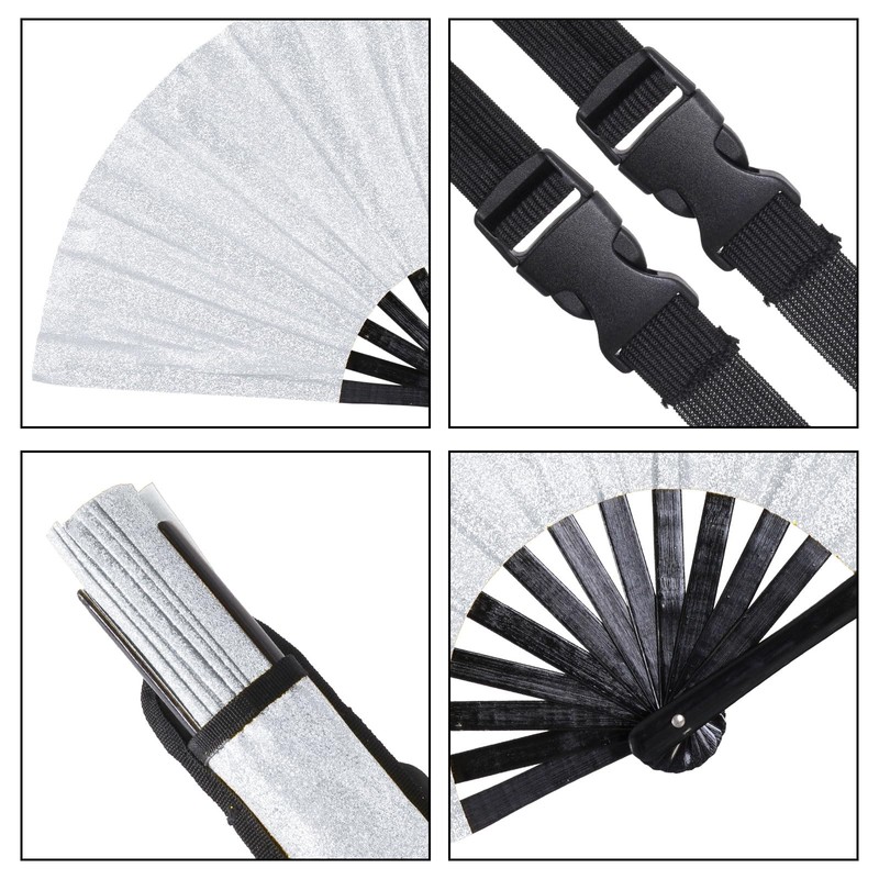 YKYUASD Large Folding Hand Fan Glitter Rave Bamboo Handheld Fans