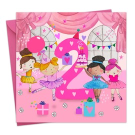 Twizler 2nd Birthday Card for Girls - Ballerina Ballet Dancers - Age 2 Year Old Childrens Happy Birthday Card for Kids