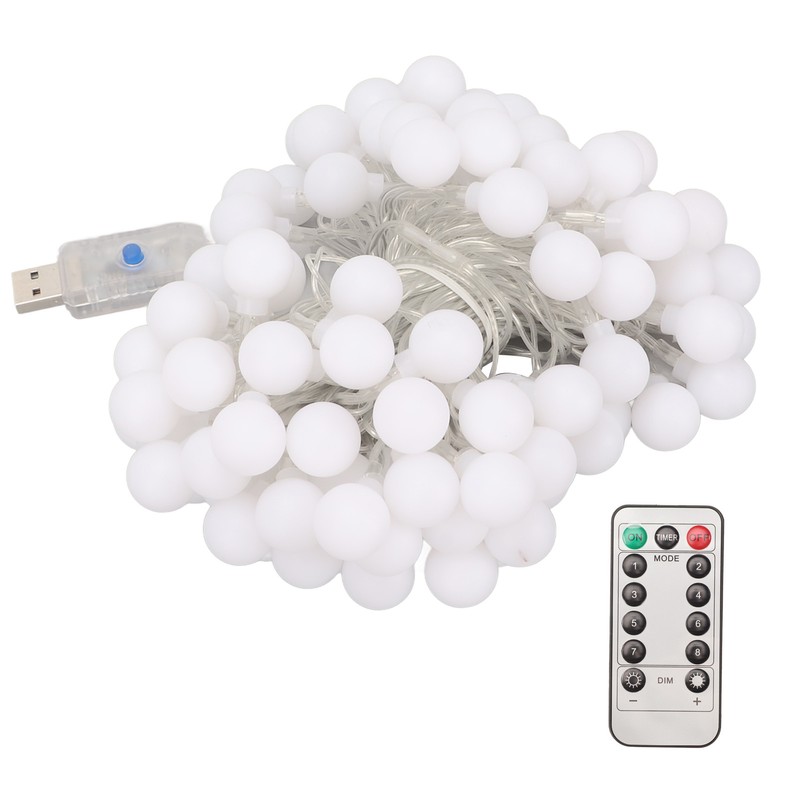 LED Ball String Lights USB Interface 8 Light Modes Warm