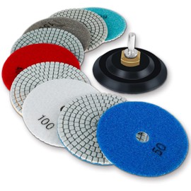 11Pcs Diamond Polishing Pads Set, 4 Inch Wet/Dry Polishing Pads Kit, 50-6000 Grit Polishing Pads with Backer Pad and Shank Set for Granite, Stone, Concrete, Marble,Polishing