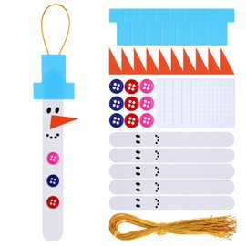 Halloscume 48 Sets Christmas Snowman Stick Ornament Craft Kit Bulk DIY Winter Arts and Craft Kit Snowman Hanging Wooden Strips Christmas Ornaments Crafts for Kids Classroom Home Activities