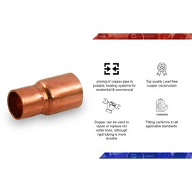 Everflow Supplies FCRC1418 1/4" to 1/8" Copper Fitting Reducer with Male Sweat Connect and Female Sweat Socket