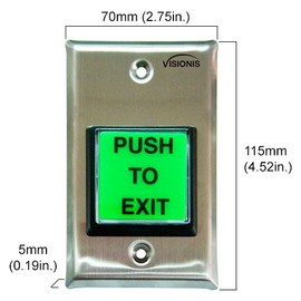 Visionis 2 Pack FPC-7491 VIS-7000 Green Square Push to Exit Button Stainless Steel for Door Access Control with LED Light, NC, COM and NO Outputs
