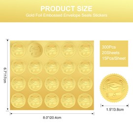 Anwyll Graduation Stickers,Gold Foil Embossed Graduation Hat Cap Stickers,300Pcs 1.5in Class of 2024 Stickers,Self-Adhesive Graduation Envelope Seals Stickers 2024 for Certificate Envelope Card Party