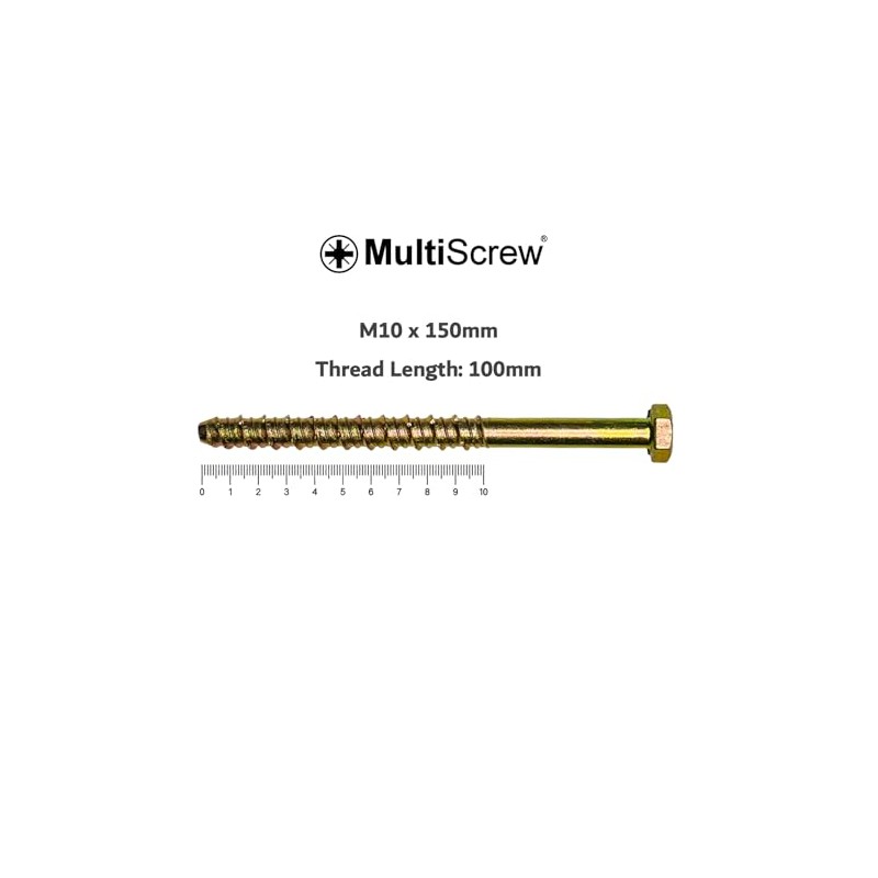 M10 (10mm) MultiScrew Masonry Concrete Anchor Screw Bolts with Hexagonal