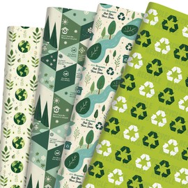 Pineraap Eco-Conscious Wrapping Paper 12 Sheets Tree,Leaf & Green Motif Designs Environment Protection Themed Gift Wrap for Nature Lovers,20"×28"
