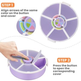 Pawtong Snack Rotator Container Reusable Snack Box with 5 Compartment Dispenser and Lid, Color Matching Opening Lid, BPA and PVC Free, for Home, School, Travel (2 Pack- Pink)