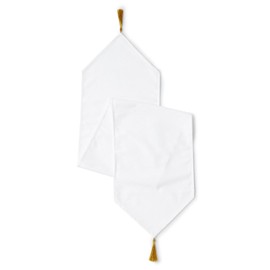 Encasa Homes Fine Chenille Table Runner For Dining with V-End and Tassels, 32x150 cm - White | Decorative Cloth for Party, Wedding, Home, Cafes, Restaurants & Hotels