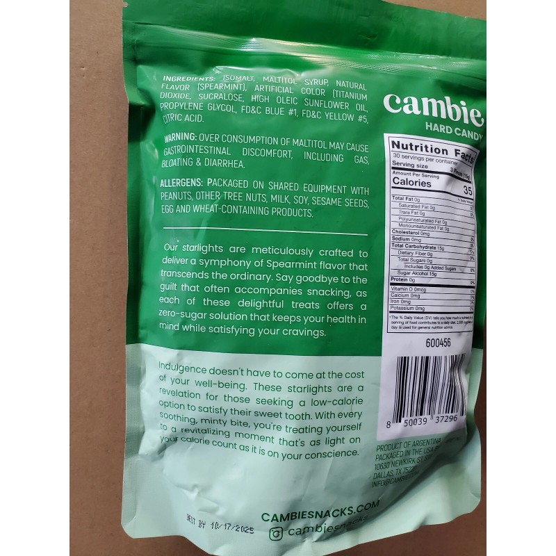 Cambie | Spearmint Sugar Free Candy | Individually Wrapped |