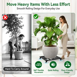Chewlish 20" Plant Caddy with Wheels, Rolling Metal Plant Stand Holds up to 600 lbs, Square Plant Dolly with Lockable Caster Wheels for Large Planter Pots, Heavy Items, Indoor and Outdoor Use (black)