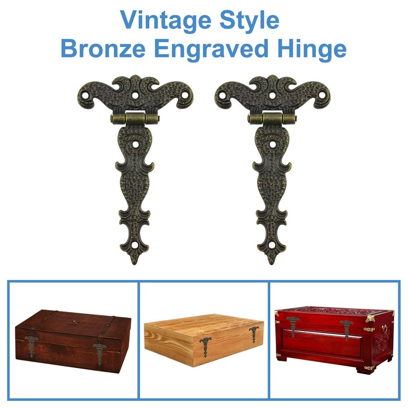 INCREWAY Antique Folding T-Hinges,12PCS Bronze Decorative Hinges Retro Carved Hardware