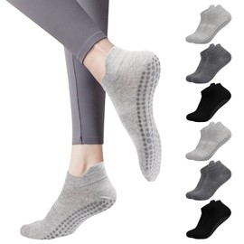 Risipu 6 Pairs Grip Pilates Socks for Women,Non-slip Yoga Athletic Socks for Barre Ballet Barefoot Workout Hospital (UK, Alpha, One Size, Regular, Regular, Multicolor 02)