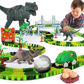 Dinosaur Toys for 3 4 5 6 7+ Year Old Boys Girls, Dinosaurs Race Track Toys, Dinosaur Race Track Toys, Flexible Track Set Create A Dinosaur Games World Road Race Gifts for 3 4 5 Year Old Boys Birthday