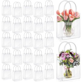 30PCS Bolsas de Regalo de PVC Transparente con Asas, Bolsas de Plástico Reutilizable, Bolsas de Compras para Bodas, Bolsas de Dulces para Fiestas, Cumpleaños, Escolares, 20 * 15 * 7CM