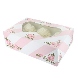 Baked with Love 6/12 Cupcake Box, Twin Pack, Afternoon Tea Cupcake Display Box & Heart Window Case to Carry and Present Tasty Treats, Includes Dual Insert for 6 Standard Cupcakes or 12 Mini Cupcakes