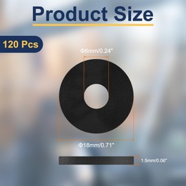 QUARKZMAN 120pcs M6 Nylon Flat Gaskets 6mm ID 18mm OD 1.5mm Thick Plain Washer Grommets Plastic Sheet Seal Fastener Sealing Ring Black
