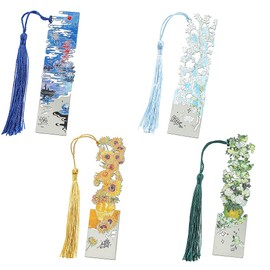 LOYELEY Van Gogh Monet Bookmark, Sunflower, Bookmark, Tassel, Set of 4, Beautiful, Retro-Style, Reading, Stationery, Stylish, for Book Page Markers, Students, Teachers, Art, Valentine's Day Gift