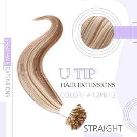 SEGO U Tip Hair Extensions Human Hair Keratin Pre Bonded Hot Fusion Nail Tip Hair Balayage Natural Silky Straight Extensions 50 Strands 50g/Pack -14 Inch Golden Brown&Bleach Blonde