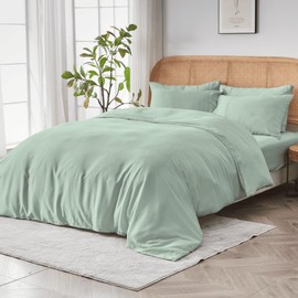 DOZ Duvet Cover Set, 100% Viscose derived from Bamboo, Organically Grown, Buttery Soft, Cooling Duvet Covers, High GSM, 1 Duvet Cover and 2 Pillowcases, 90"x90" (Sage, Full/Queen)