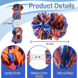 Lovecheer 2PCS Cheerleading Pom Poms Blue and Orange Cheer Pom Poms for Cheering Squad Sports Team Spirits Dance Training