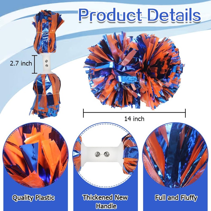 Lovecheer 2PCS Cheerleading Pom Poms Blue and Orange Cheer Pom