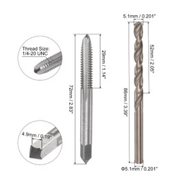 sourcing map Tapping Drill Bit Set 1/4-20 UNC 2B Straight Wave Machine Thread Cutter 5.1 mm M35 Cobalt High Speed Steel (HSS-CO) Twist Drill Bit