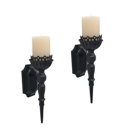 Birminwind Candle Sconces Gothic Wall Décor Set of 2 - Black Metal Wall Candle Holders for Pillar - Rustic Wall Mounted Candle Sconce for Living Room Bathroom Dining Room
