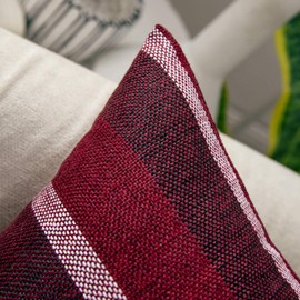 MIULEE Faux Linen Stripe Square Throw Pillow Cover Cushion Cover Home for Sofa Chair Couch/Bedroom Decorative Pillowcase 20x20 inch/50x50cm,2 Pieces Red