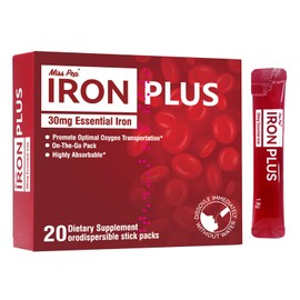 MISS PEP Miss Pep Iron Supplement, 30 Mg Iron Supplement for Women and Men, Promotes Red Blood Cell Production, Supports Iron Deficiency in Adults, 20 Ready-to-Drink Powder Sachets