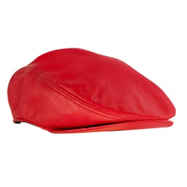 Mens Red Flat Hat Leather Beret Newsboy Gatsby Golf Cabbie Cap M