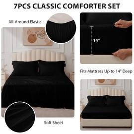 Velorose Queen Comforter Set Black - Bed in a Bag Queen Size 7 Pieces, Soft Bedding Set for All Seasons, Premium Queen Comforter Set with Comforter, Sheets, Pillowcases & Shams