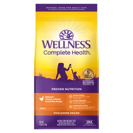 Wellness Complete Health Natural Dry Cat Food with Wholesome Grains, Made in USA with Real Meat (Adult Cat, Chicken & Chicken Meal Recipe, 5-Pound Bag)