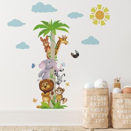 Jungle Animals Climbing Tree Wall Decals Monkey Lion Elephant Giraffe Wall Stickers Baby Nursery Classroom Kids Room Living Room Home Decor (style1)