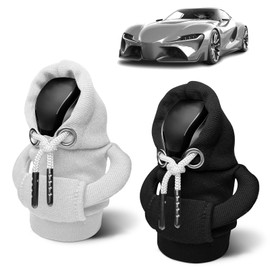 KJG Gear Knob Hoodie, Pack of 2 Hoodie Gear Knob, Hoodie for Gear Knob, Car Gear Lever Cover, Gear Knob Cover for Car Gear Lever Decoration Accessories (White + Black)