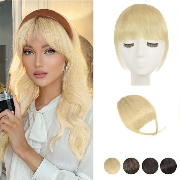 BARSDAR Clip-In Pony Real Hair 100% Remy Real Hair Temple Bangs One Piece Pony Hairpiece Real Hair Hairpiece Pony Clip Fringe Clip in Human Hair Extension for Women Beach Gold