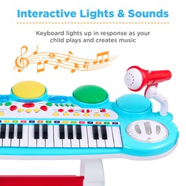Best Choice Products 37-Key Kids Electronic Musical Instrument Piano Learning Toy Keyboard w/ Multiple Sounds, Lights, Microphone, Stool - Multicolor