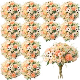 Tigeen Peonies Artificial Flowers Faux Roses Silk Flowers Hydrangea Artificial Bouquet for Wedding Table Centerpiece Floral Vase Home Office Bridal Decor(Champagne,12 Bundles)