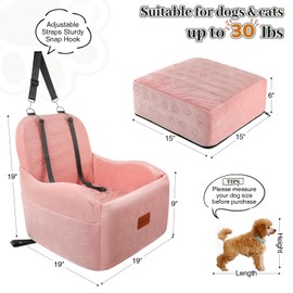 Lealchum Dog Booster Car Seat for Small/Medium Dogs,Puppy Portable Car Seat with Elevated Cushion,Fully Detachable and Washable Pet Car Seat with Storage Pockets,Easy to Install (Pink, Medium)