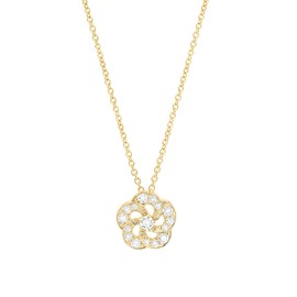ORDAAMIS Solid 18 Carats Gold Vermeil Floral Pendant Necklace with Cubic Zirconia Flower Design, Jewellery for Women